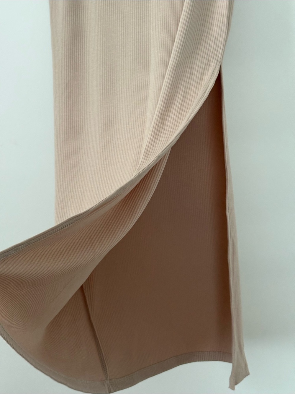 No Comment Beige Ribbed Maxi Skirt Side Slit Size M NWT